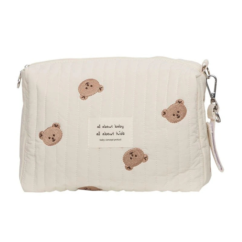 Organisateur de Sac à Langer pour Poussette – Motif Ours Brodé – Léger et Multifonction en Coton