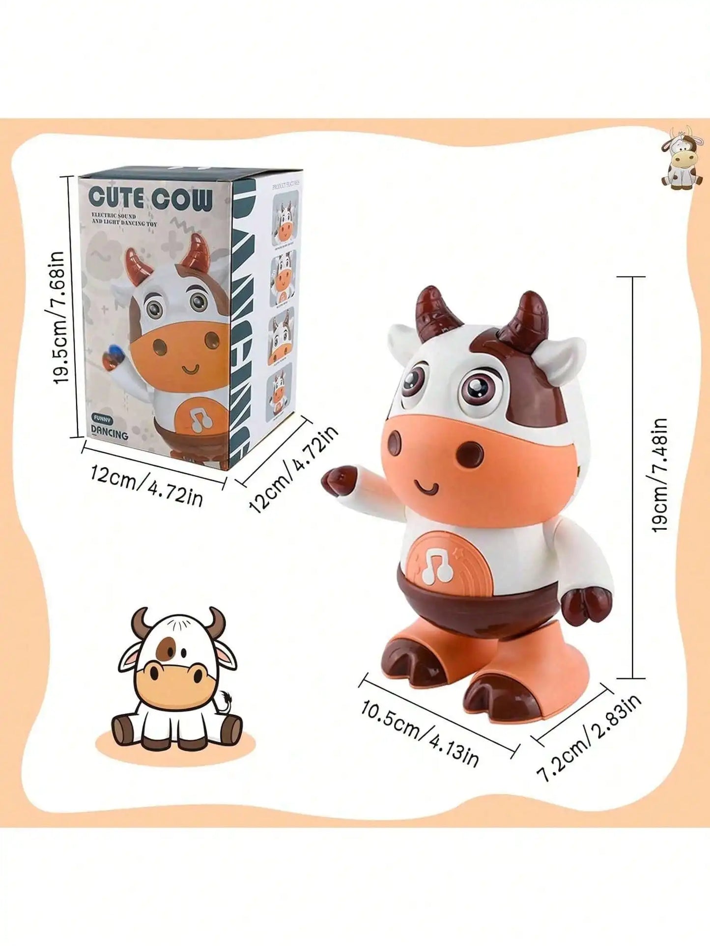 Vache Dansante Bébé – Peluche Musicale Électrique Chansons & Mouvements Interactifs 1-3 Ans