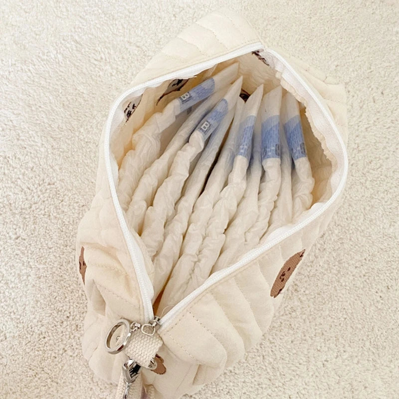 Organisateur de Sac à Langer pour Poussette – Motif Ours Brodé – Léger et Multifonction en Coton