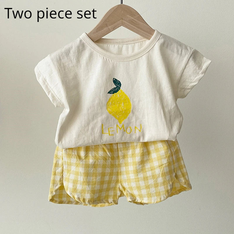 Pyjama Été Enfant Coton — Sans Manches, Motif Fruits & Légumes, Unisexe 80-120 cm