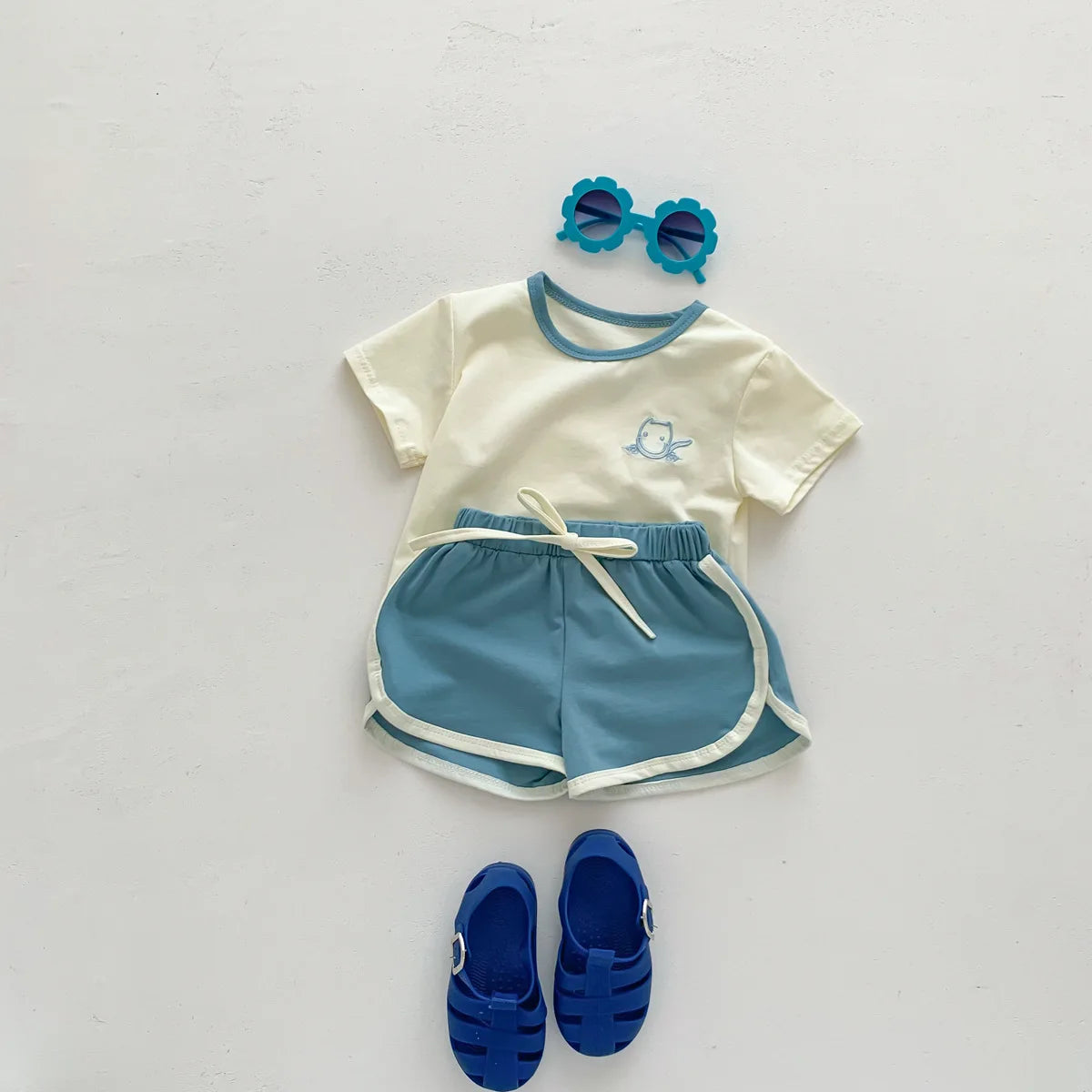 Ensemble Été Décontracté pour Bébé – T-shirt Brodé et Short en Coton (0-3 Ans)