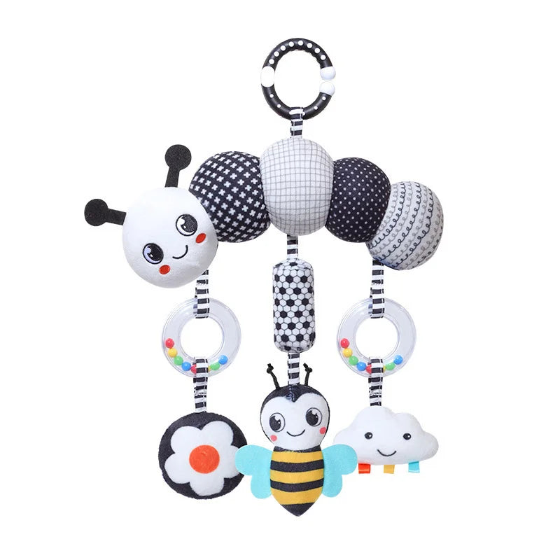 Hochet Suspendu Bébé Peluche Animal Noir & Blanc – Poussette Siège Auto Lit Éveil Nouveau-Né 0-36 Mois
