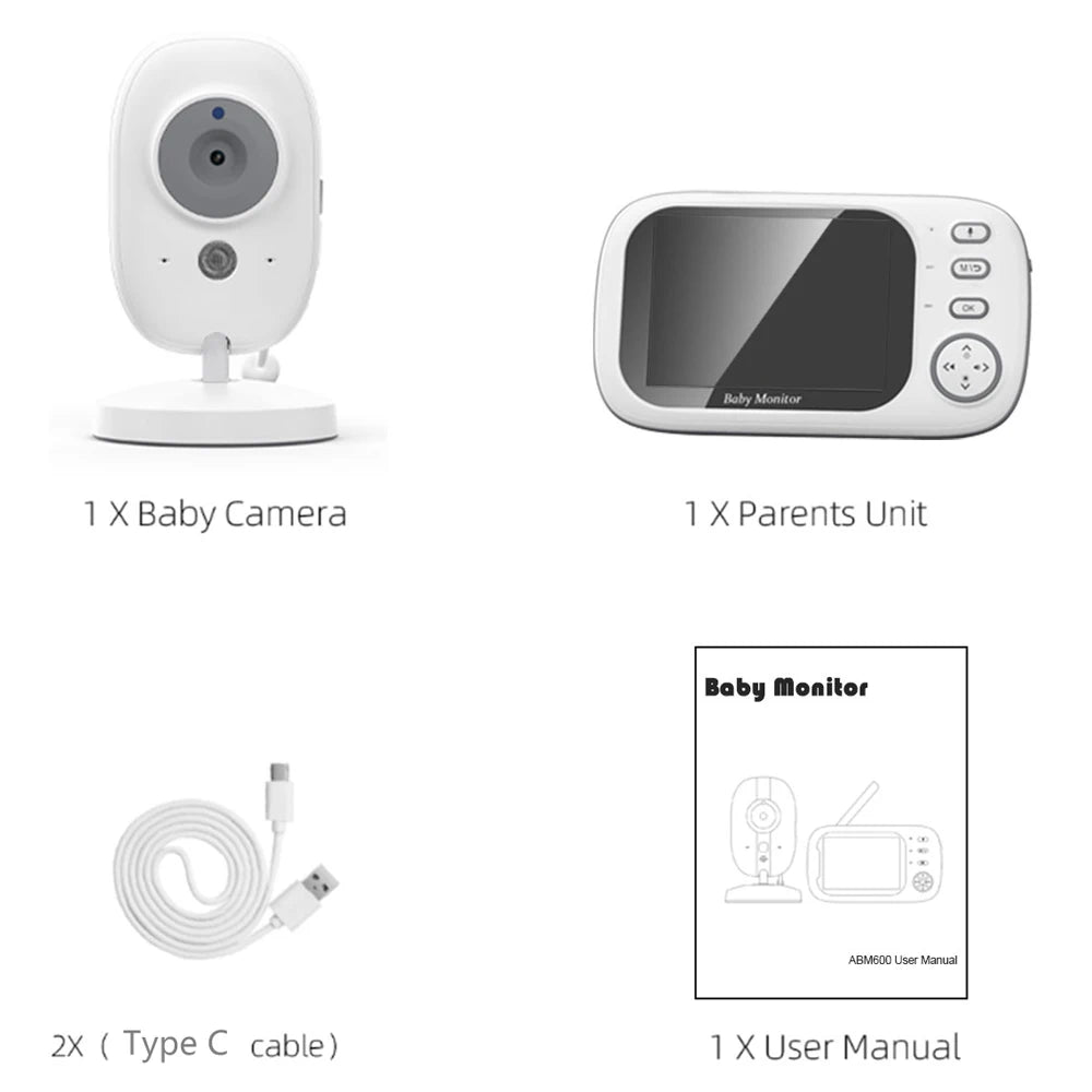 Babyphone Vidéo 3,5 Pouces – Vision Nocturne, Capteur Température, Audio Bidirectionnel 2,4G | Compact & Essentiel