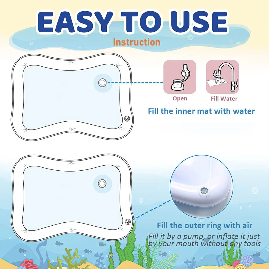 Tapis d’Eau Gonflable Bébé Motif Baleine – Éveil Sensoriel Tummy Time | PVC Sécurisé
