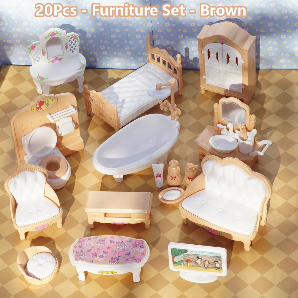 Mobilier Miniature 1:12 Maison de Poupée – Cuisine, Lit Superposé, Bus Rose & Accessoires Fille