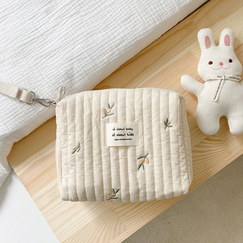 Organisateur de Sac à Langer pour Poussette – Motif Ours Brodé – Léger et Multifonction en Coton