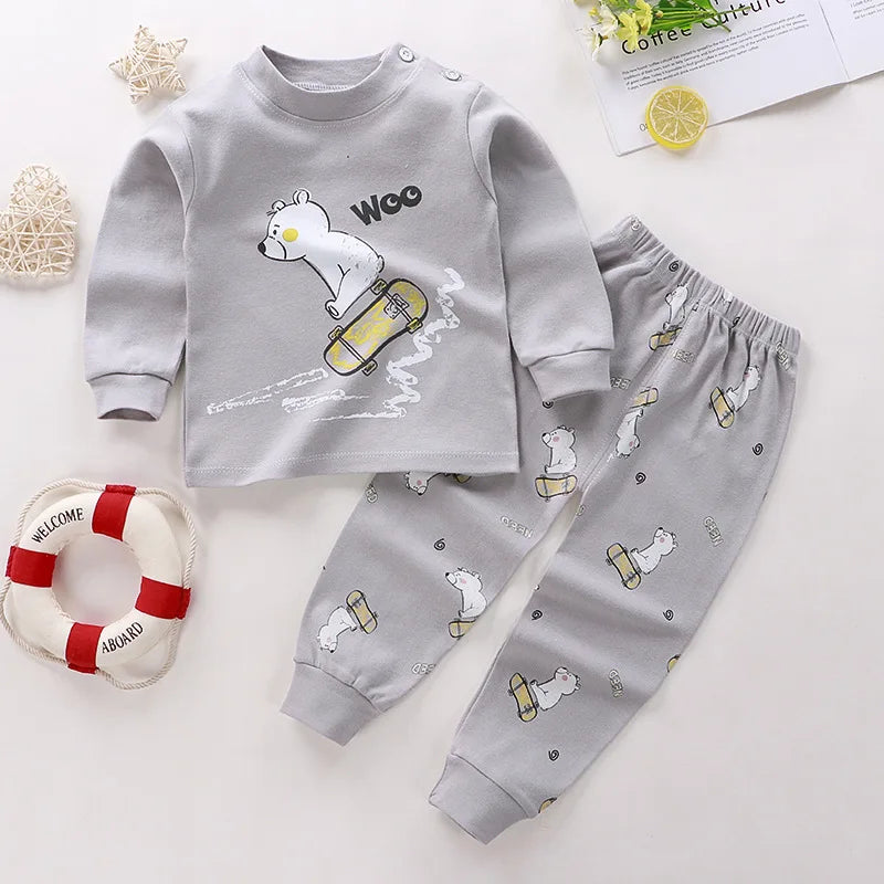 Pyjama Bébé 2 Pièces Coton Doux – T-shirt Long + Pantalon Garçon & Fille 80-130cm