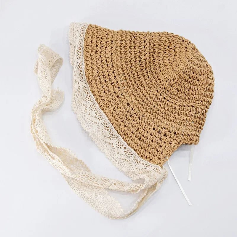 Chapeau d’été bébé fille – Paille, dentelle & nœud | Protection solaire