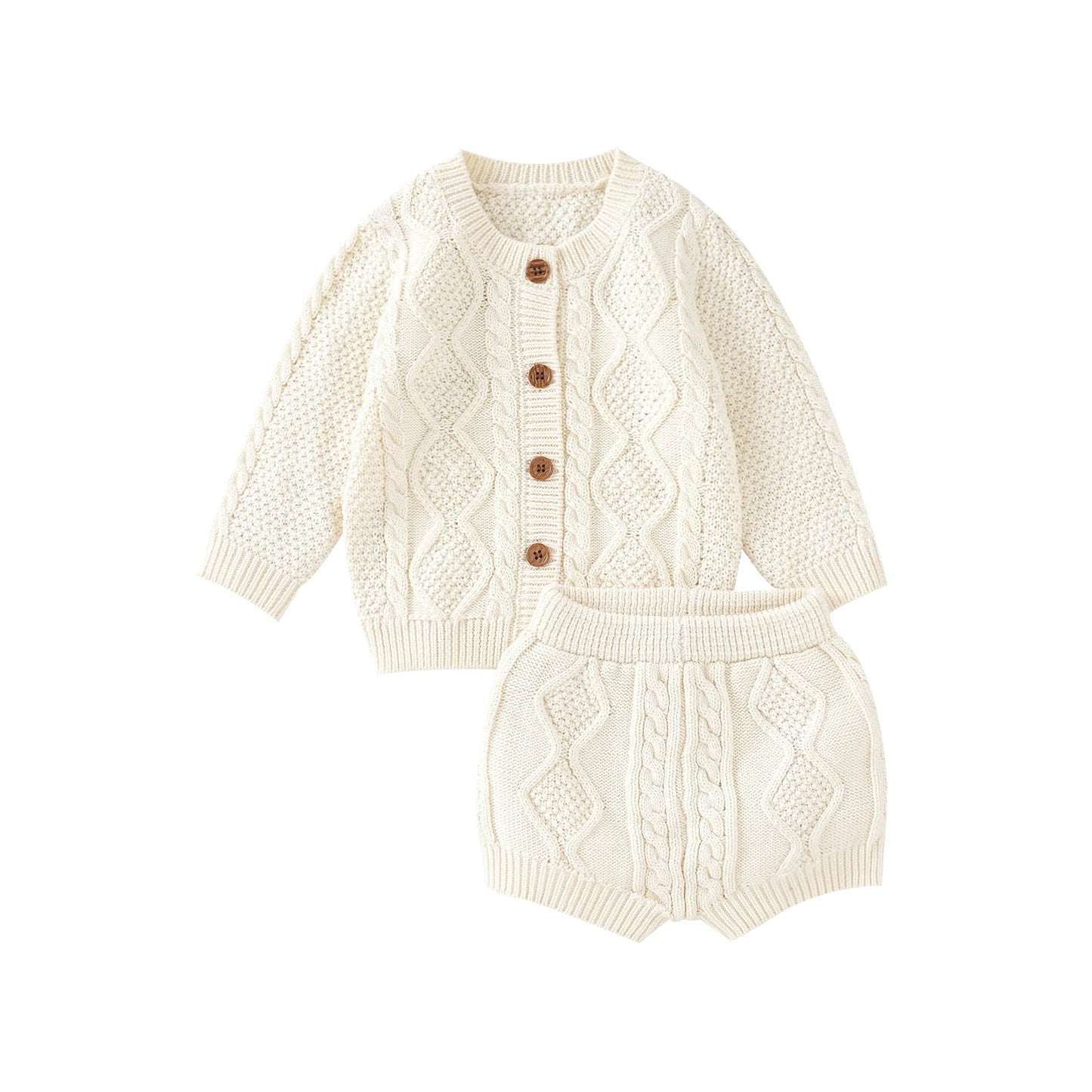 Ensemble Tricot Bébé 2 Pièces — Cardigan Coton Manches Longues & Pantalon, Unisexe 0-18 Mois