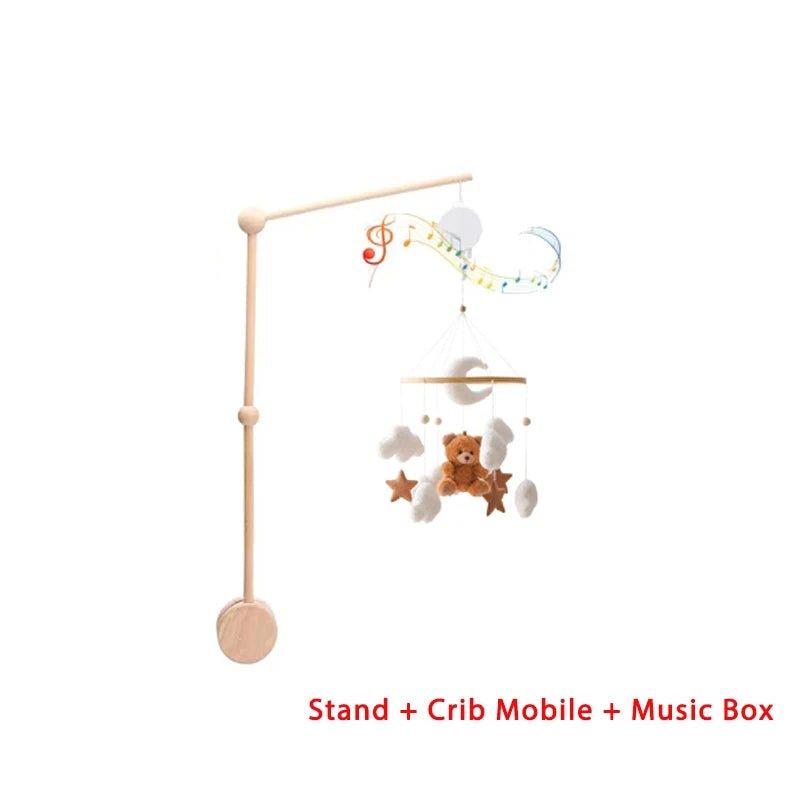Mobile Lit Bébé Musical et Lumineux – Bois Naturel, Hochet Feutre Doux & Boîte à Musique Nouveau-Né