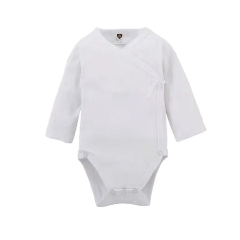 Baby Overalls 100% White Cotton – Newborn Boy & Girl Long-Sleeve Side-Opening Romper 0-18 Months