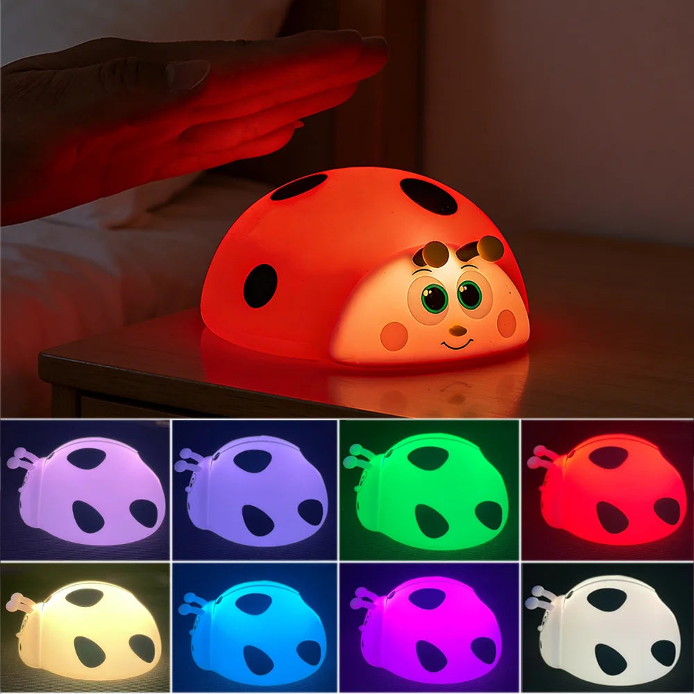 Veilleuse coccinelle bébé silicone — LED Lumière Douce Rechargeable USB | Cadeau Naissance Chambre Enfant