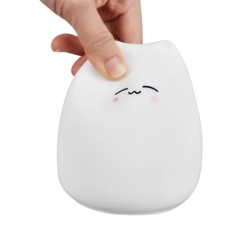 Veilleuse chat silicone kawaii — LED Tactile 7 Couleurs Rechargeable | Lampe Nuit Chambre Bébé Enfant