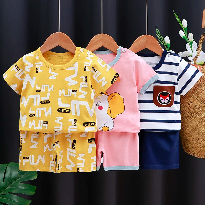 Ensemble T-Shirt & Short Bébé Été – Coton Cartoon Garçon & Fille | Tenue Casual Enfant