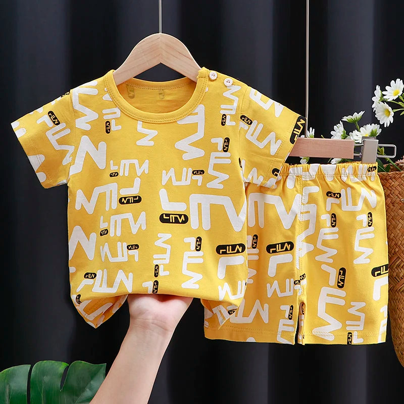 Ensemble T-Shirt & Short Bébé Été – Coton Cartoon Garçon & Fille | Tenue Casual Enfant