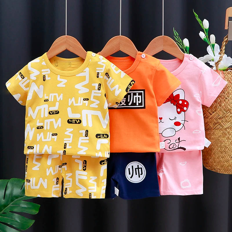 Ensemble T-Shirt & Short Bébé Été – Coton Cartoon Garçon & Fille | Tenue Casual Enfant