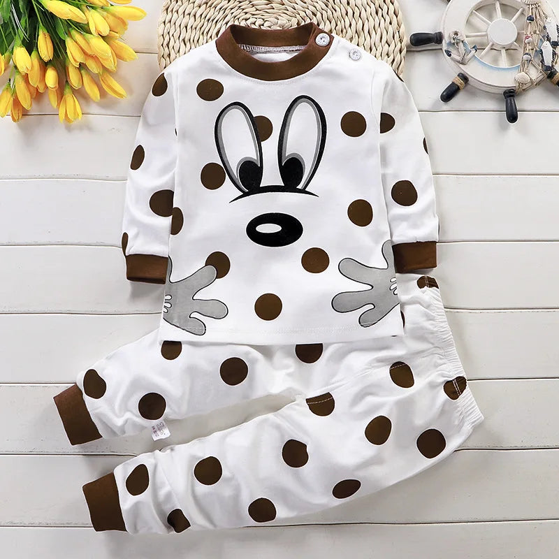 Kids 2-Piece Cotton Pajamas — Cartoon Top & Pants, Unisex Fall Winter 9M-7 Years