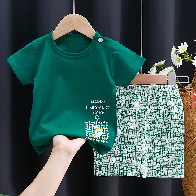 Ensemble T-Shirt & Short Bébé Été – Coton Cartoon Garçon & Fille | Tenue Casual Enfant