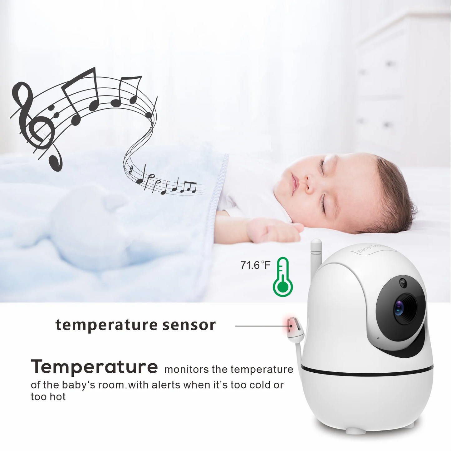 Babyphone Vidéo 5 Pouces 2 Caméras – Zoom 4x, Portée 300m, Capteur Température & Berceuses | EU/UK/US/AU