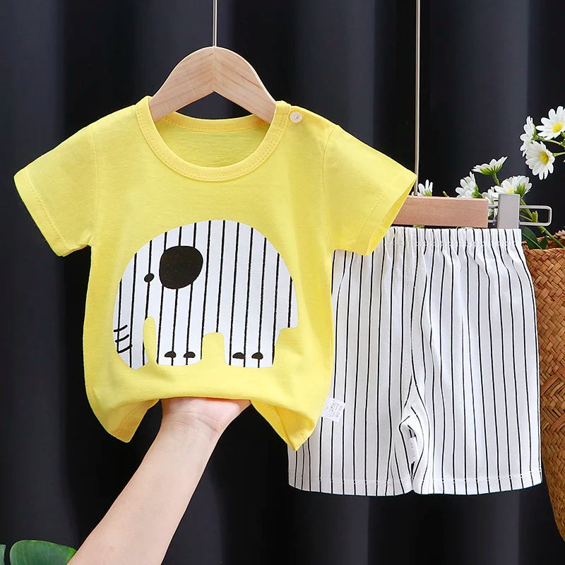 Ensemble T-Shirt & Short Bébé Été – Coton Cartoon Garçon & Fille | Tenue Casual Enfant
