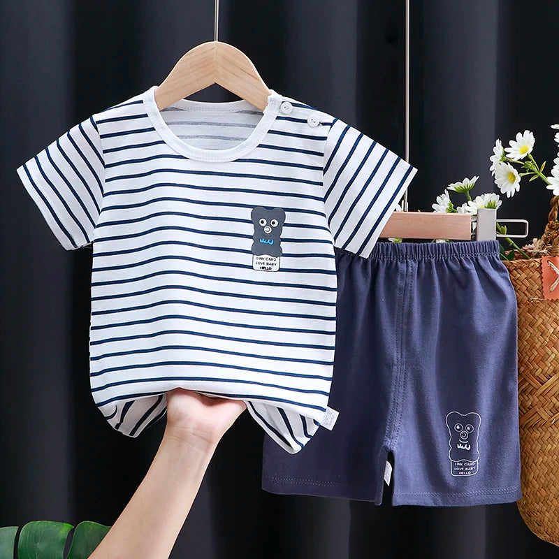 Ensemble T-Shirt & Short Bébé Été – Coton Cartoon Garçon & Fille | Tenue Casual Enfant