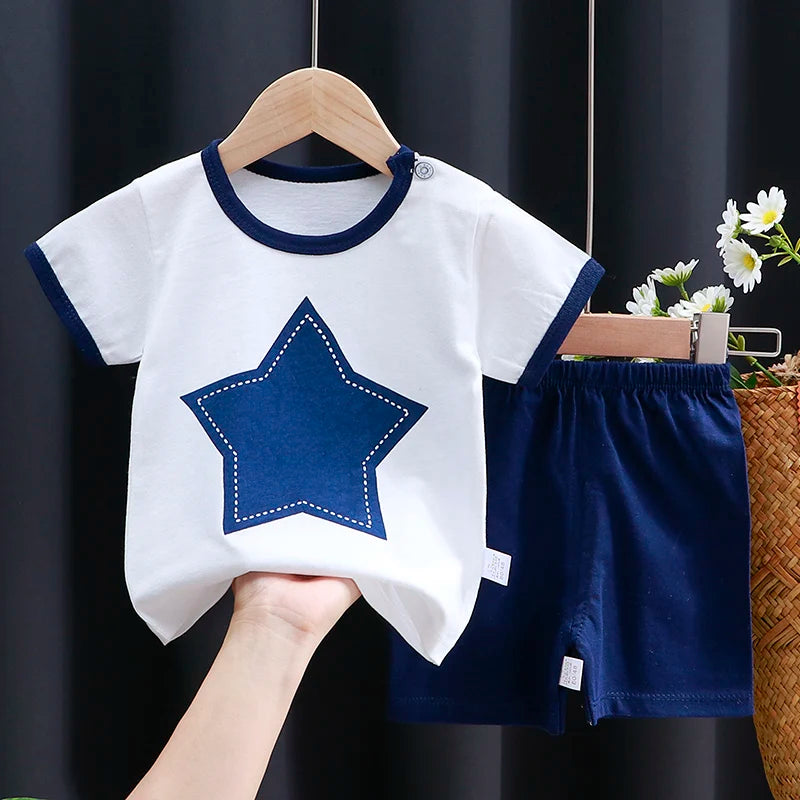 Ensemble T-Shirt & Short Bébé Été – Coton Cartoon Garçon & Fille | Tenue Casual Enfant