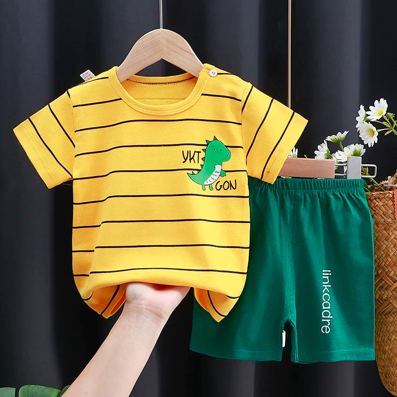 Ensemble T-Shirt & Short Bébé Été – Coton Cartoon Garçon & Fille | Tenue Casual Enfant