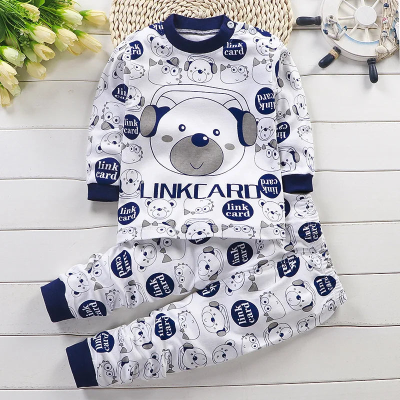 Kids 2-Piece Cotton Pajamas — Cartoon Top & Pants, Unisex Fall Winter 9M-7 Years