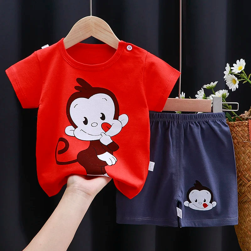 Ensemble T-Shirt & Short Bébé Été – Coton Cartoon Garçon & Fille | Tenue Casual Enfant