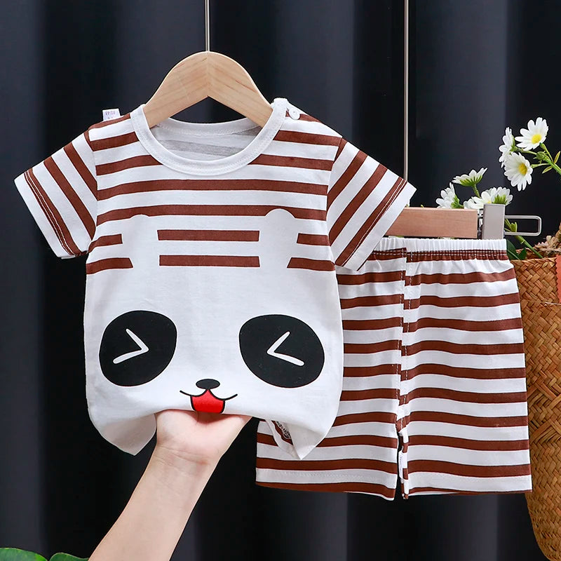 Ensemble T-Shirt & Short Bébé Été – Coton Cartoon Garçon & Fille | Tenue Casual Enfant
