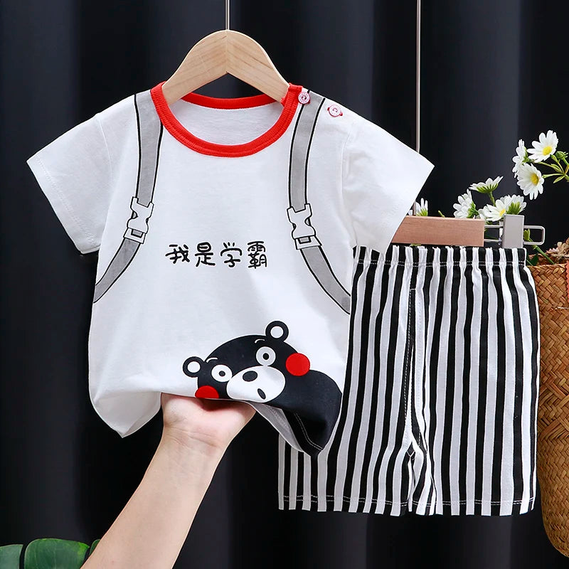 Ensemble T-Shirt & Short Bébé Été – Coton Cartoon Garçon & Fille | Tenue Casual Enfant