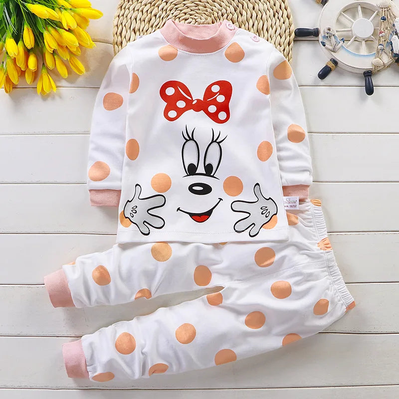 Kids 2-Piece Cotton Pajamas — Cartoon Top & Pants, Unisex Fall Winter 9M-7 Years
