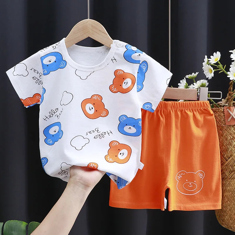 Ensemble T-Shirt & Short Bébé Été – Coton Cartoon Garçon & Fille | Tenue Casual Enfant