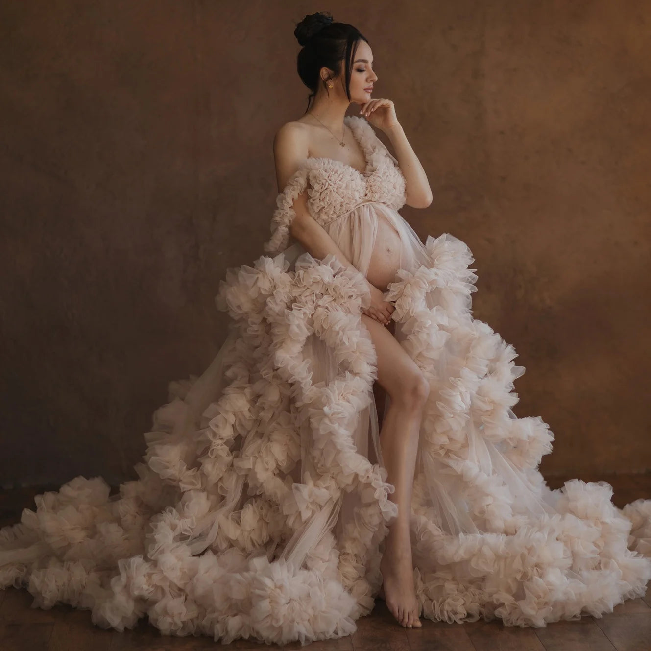 Robe Maternité Séance Photo Luxe — Tulle Volanté Sur Mesure, Baby Shower & Grande Taille
