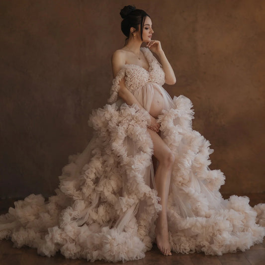 Robe Maternité Séance Photo Luxe — Tulle Volanté Sur Mesure, Baby Shower & Grande Taille