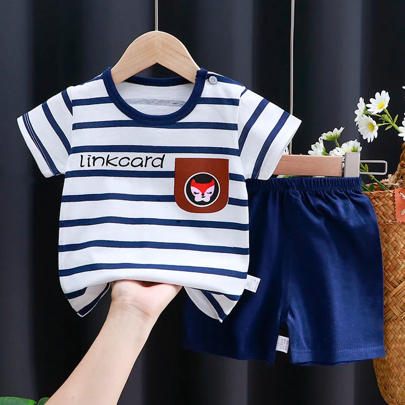 Ensemble T-Shirt & Short Bébé Été – Coton Cartoon Garçon & Fille | Tenue Casual Enfant