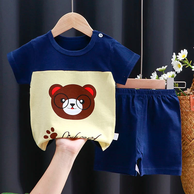 Ensemble T-Shirt & Short Bébé Été – Coton Cartoon Garçon & Fille | Tenue Casual Enfant