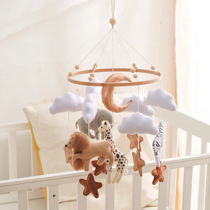 Mobile Musical Bébé Bois Feutre Premium — Cloche Lit Animaux & Boîte à Musique | 3 Modèles