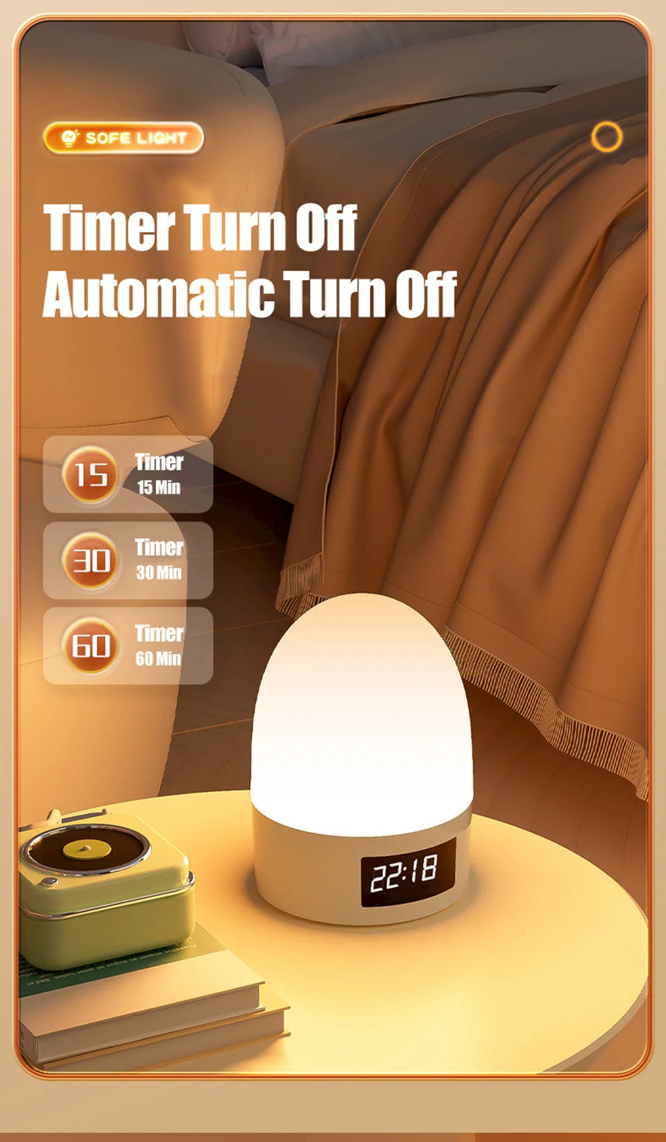 Veilleuse LED Tactile Rechargeable Bébé – 3 Couleurs & Luminosité Réglable USB-C | 9 Modèles Chambre Enfant