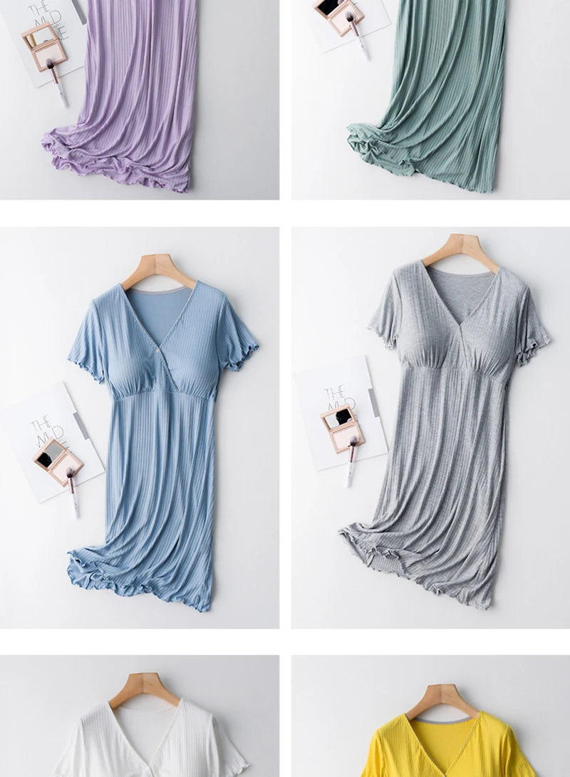 Chemise de Nuit Maternité Allaitement — Modal Doux, Pyjama Grossesse Ample Femme