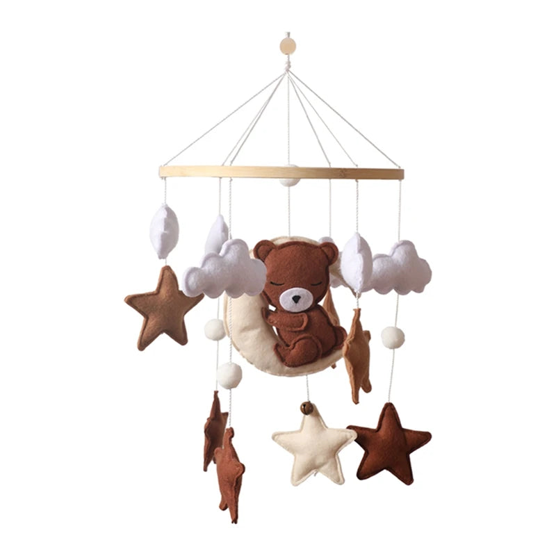 Mobile Lit Bébé Musical et Lumineux – Bois Naturel, Hochet Feutre Doux & Boîte à Musique Nouveau-Né