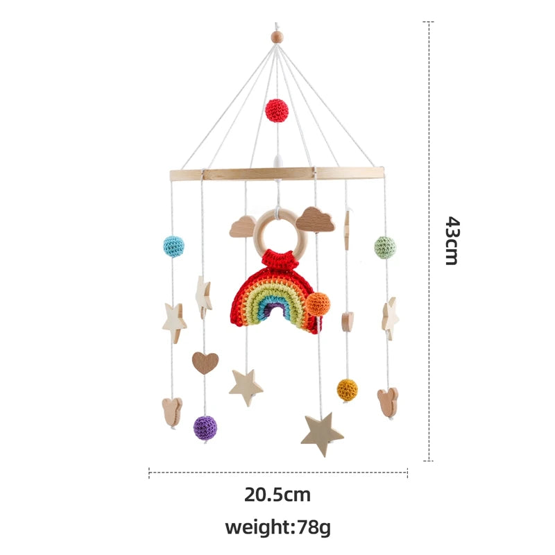 Mobile Hochet Bois & Crochet Bébé – Cloche Lit Étoiles & Pendentifs | Support Nuage | 27 Modèles