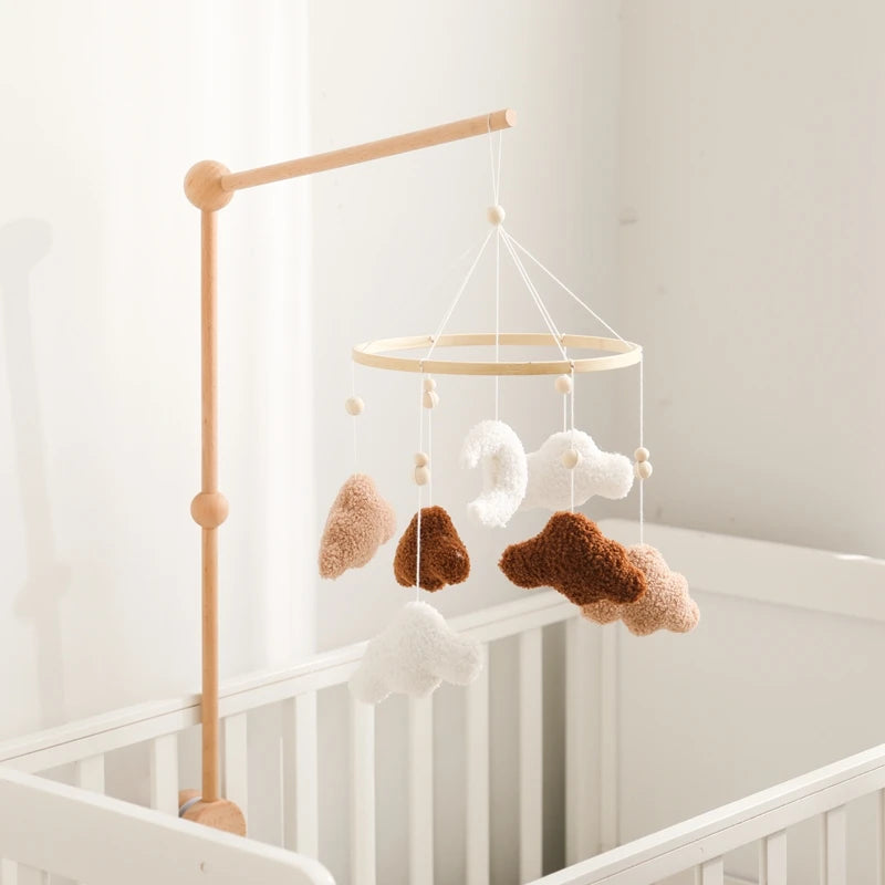 Mobile Hochet Bois & Crochet Bébé – Cloche Lit Étoiles & Pendentifs | Support Nuage | 27 Modèles