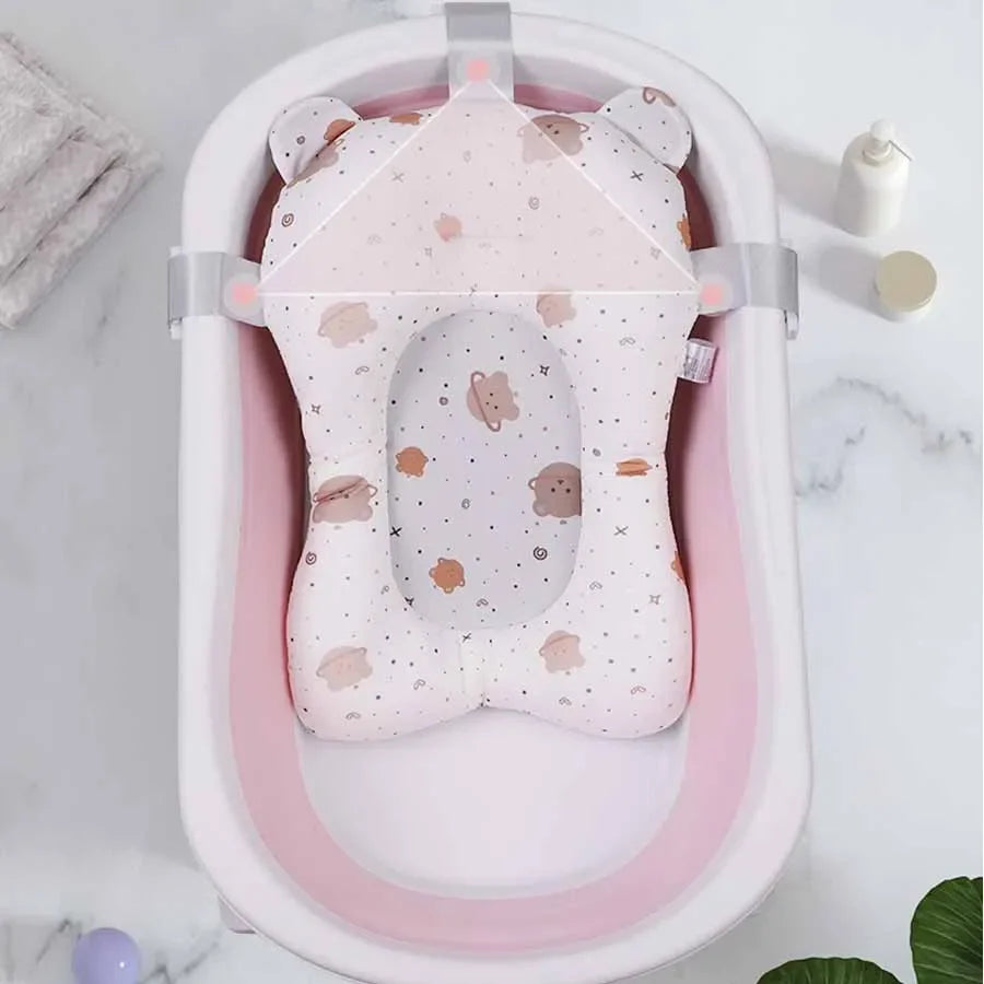 Tapis de Bain Bébé Pliable Antidérapant – Coussin Baignoire Cartoon Doux | Siège Bain Nouveau-Né & Nourrisson