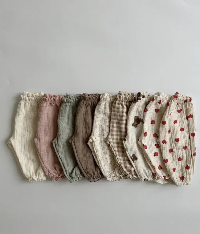 Pantalon Bébé Coton Bio – Mousseline Douce Imprimé Mignon Garçon & Fille 3-6M à 2-3 Ans