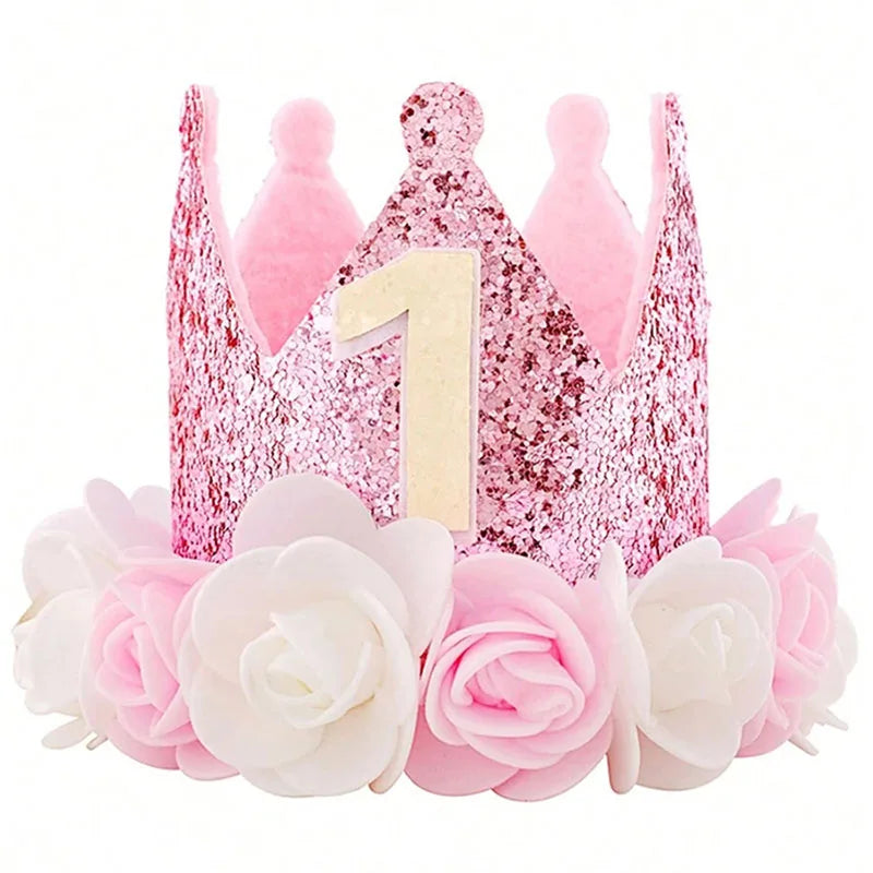 Chapeau Anniversaire 1 An Bébé Fille – Couronne Princesse Rose Gold & Rose Premier Anniversaire