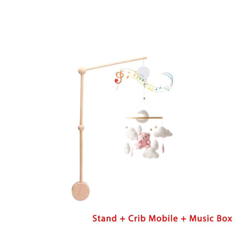 Mobile Lit Bébé Musical et Lumineux – Bois Naturel, Hochet Feutre Doux & Boîte à Musique Nouveau-Né