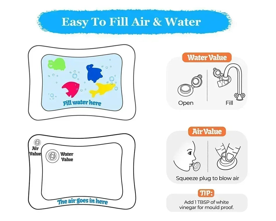 Tapis d’Eau Gonflable Bébé – Tapis d’Éveil Sensoriel Tummy Time | 9 Modèles