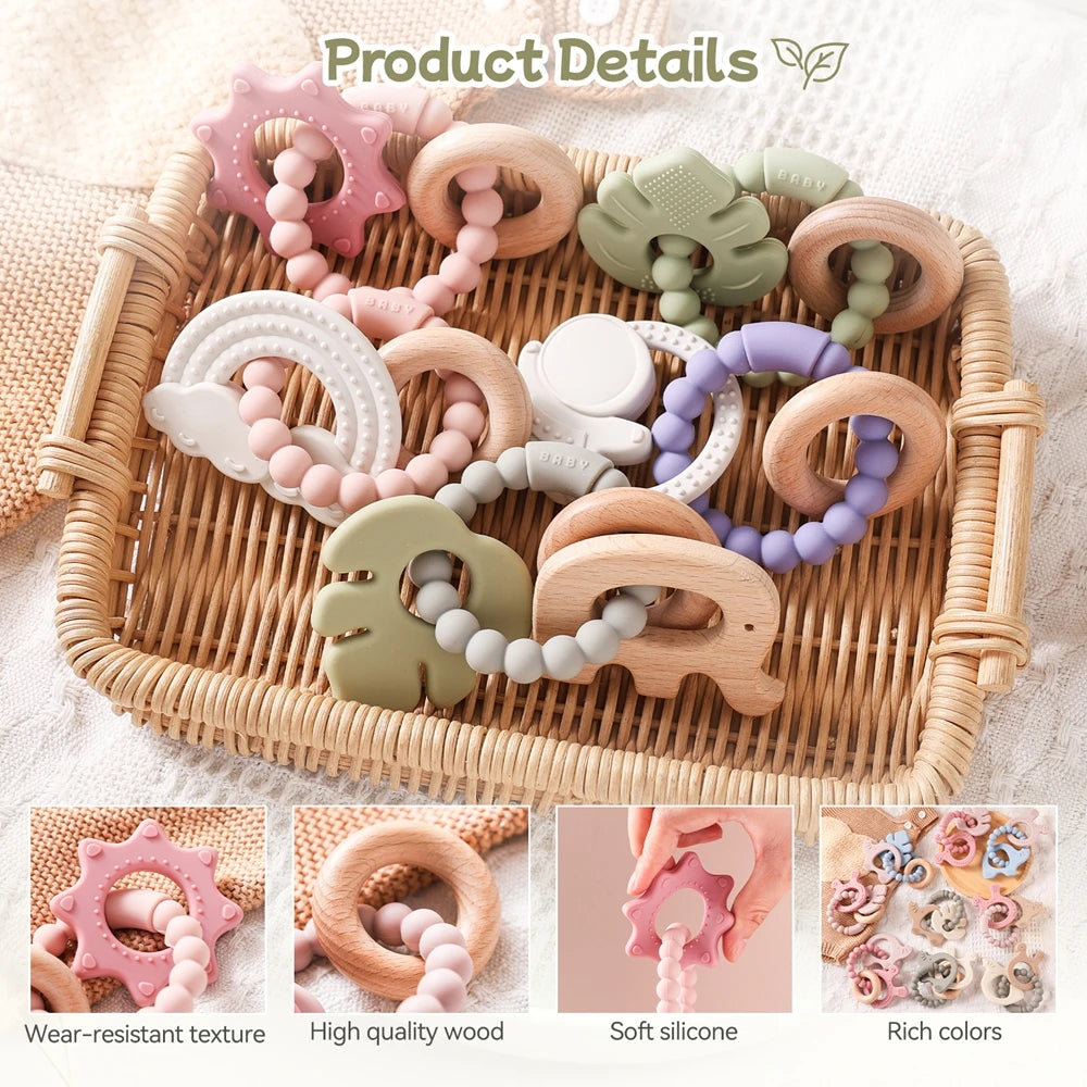 Anneau de Dentition Silicone Bébé – Jouet Sensoriel Sans BPA | 0-12 Mois