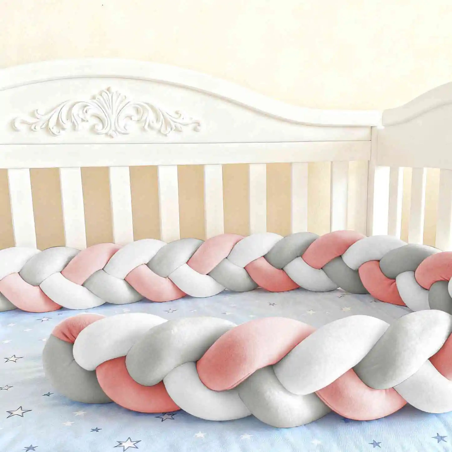 Tour de Lit Bébé Tressé Nœuds Spandex Doux – Pare-Chocs Berceau Unisexe 1M 2M 3M 4M
